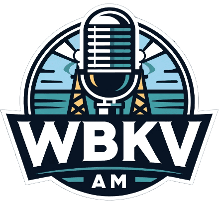 logo for a local news talk radio station called 'WBKV AM'.